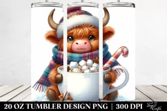 Cute Highland Cow with Hot Cocoa, Transparent 20 Oz Tumbler Product Image 2