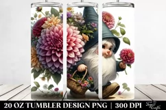 Digital Painting of Small Gnome with Dahlia Bouquet | 20 oz Product Image 2