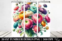 20 Oz Tumbler Sublimation | Ranunculus Watercolor Bouquet Product Image 2