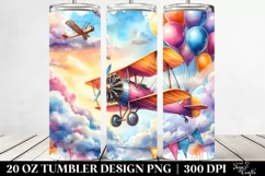 Watercolor Vintage Biplane with Balloons | 20 oz Tumbler Product Image 2