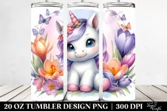 Cute Baby Unicorn with Crocus Frame | 20 oz Tumbler Product Image 2