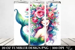 Smiling Mermaid Watercolor Drawing | 20 oz Tumbler Product Image 2