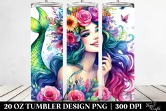 Smiling Mermaid Watercolor Drawing | 20 oz Tumbler Product Image 2