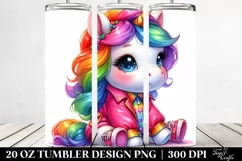 Playing Baby Unicorn Watercolor Drawing | 20 oz Tumbler Product Image 2