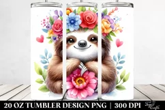 Cartoon Sloth Flower Tumbler Product Image 2