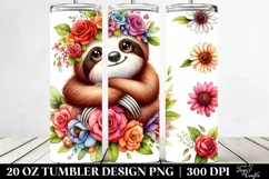Colorful Flowers, Sloth | 20 oz Tumbler Product Image 2