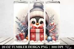 Cute Baby Penguin Behind Gift Clipart Product Image 2
