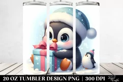 Cute Baby Penguin Behind Gift Clipart Product Image 2