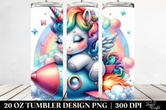 Playful Baby Unicorn with Rocket Ship. 20 Oz Tumbler Design Product Image 2