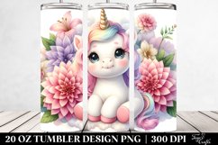 Cute Baby Unicorn with Dahlia Frame | 20 oz Tumbler Product Image 2