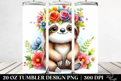 Colorful Sloth with Flower Crown | 20 oz Tumbler Product Image 2