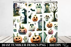 Watercolor Halloween Funny Clipart with Graveyard, 20 Oz Product Image 2
