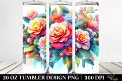 Colorful Watercolor Camellia Frame | 20 oz Tumbler Product Image 2