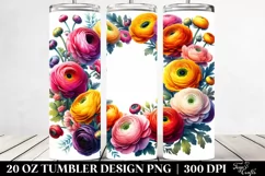 Colorful Watercolor Ranunculus Frame | 20 oz Tumbler Product Image 2