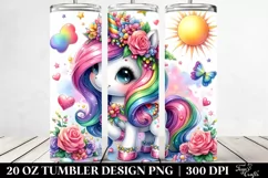 Watercolor Vibrant Drawing Cute Unicorn | 20 oz Tumbler Product Image 2