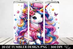 Watercolor Vibrant Drawing Cute Unicorn | 20 oz Tumbler Product Image 2