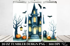 Watercolor Halloween Funny Clipart with Haunted House, 20 Oz Product Image 2