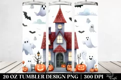 Watercolor Halloween Funny Clipart with Haunted House, 20 Oz Product Image 2