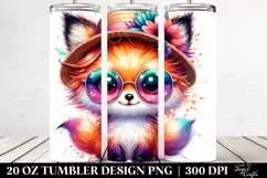 Layered Watercolor Cute Baby Fox with Sunglasses | 20 Oz Product Image 2