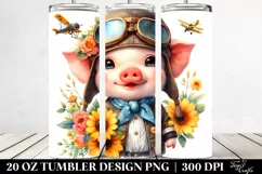 Colorful Watercolor Small Baby Pig in Aviator Suit | 20 Oz Product Image 2