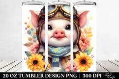 Colorful Watercolor Small Baby Pig in Aviator Suit | 20 Oz Product Image 2