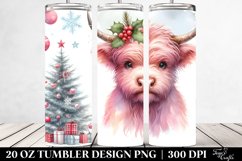 Cute Watercolor Pink Highland Cow 20 Oz Tumbler Product Image 2