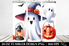 Watercolor Halloween Funny Clipart with Ghost, 20 Oz Tumbler Product Image 2