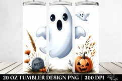 Watercolor Halloween Funny Clipart with Ghost, 20 Oz Tumbler Product Image 2