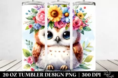 Cartoon-Style Owl Flower Crown | 20 oz Tumbler Product Image 2