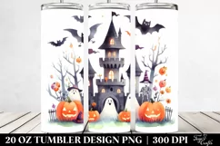 Watercolor Halloween Funny Clipart with Castle, 20 Oz Product Image 2