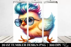 Watercolor Vibrant Baby Chicken Running with Cool Haircut, Product Image 2