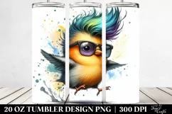 Watercolor Vibrant Baby Bird Jumping with Cool Haircut, 20 Product Image 2