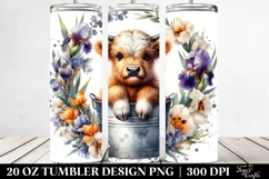 Adorable Babyhighland Cow in Floral Frame | 20 oz Tumbler Product Image 2