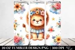 Smiling Baby Lion on Whimsical Cloud Flowers | 20 Oz Tumbler Product Image 2
