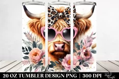 Elegant Highland Cow with Animal Print Bow | 20 Oz Tumbler Product Image 2