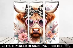Elegant Highland Cow with Animal Print Bow | 20 Oz Tumbler Product Image 2