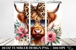 Elegant Highland Cow with Animal Print Bow | 20 Oz Tumbler Product Image 2