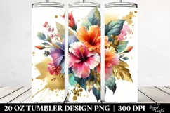 Colorful Gold Foil Hibiscus Abstract Bouquet | 20 Oz Tumbler Product Image 2