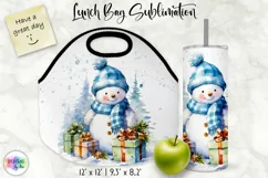 Watercolour Snowman Lunch Bag Print | Christmas Lunch Bag Product Image 1