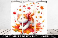 Colorful Cat Tumbling with Autumn Leaves | 20 oz Tumbler Product Image 2