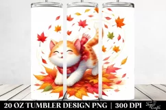 Colorful Cat Tumbling with Autumn Leaves | 20 oz Tumbler Product Image 2