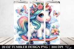 Colorful Baby Unicorn Skateboard. 20 Oz Tumbler Design Product Image 2
