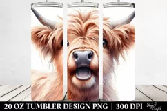 Watercolor Highland Cow Portrait with Big Eyes | 20 Oz Product Image 2