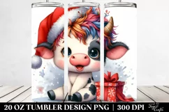 Cute Watercolor Cow with Santa Hat PNG Product Image 2