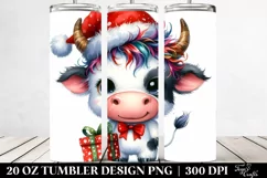 Cute Watercolor Cow with Santa Hat PNG Product Image 2