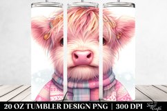 Cute Pink Highland Cow in Winter Clothes 20 Oz Tumbler Product Image 2