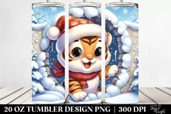 Cute Baby Tiger Exiting Snowy Wall, High-Res 20 Oz Tumbler Product Image 2