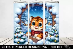 Cute Baby Tiger Exiting Snowy Wall, High-Res 20 Oz Tumbler Product Image 2