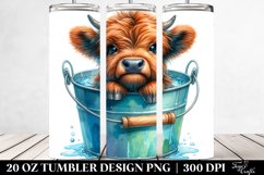 20 Oz Tumbler Sublimation | Colorful Baby Highland Cow in Product Image 2
