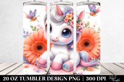 Cute Baby Unicorn with Gerbera | 20 oz Tumbler Product Image 2